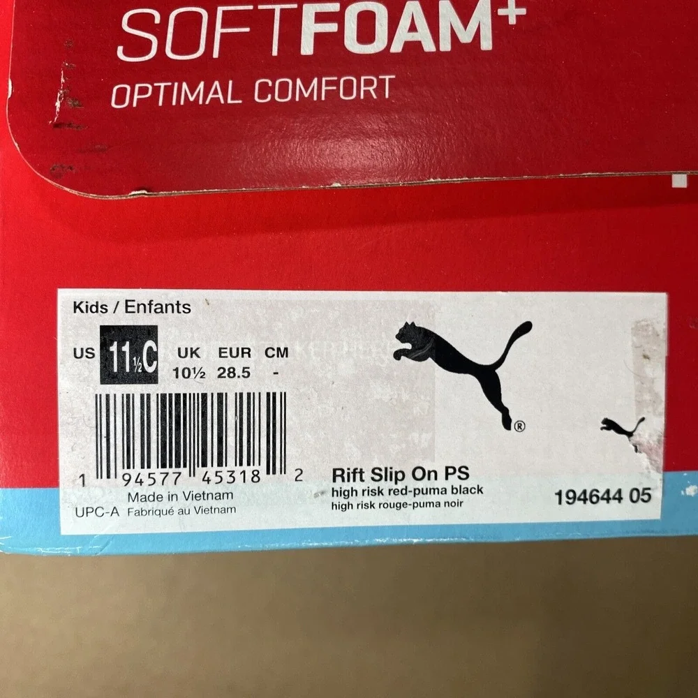 PUMA Kids' Rift Slip On Sneaker Size 11.5C High‎ Risk Red - Puma Black NIB